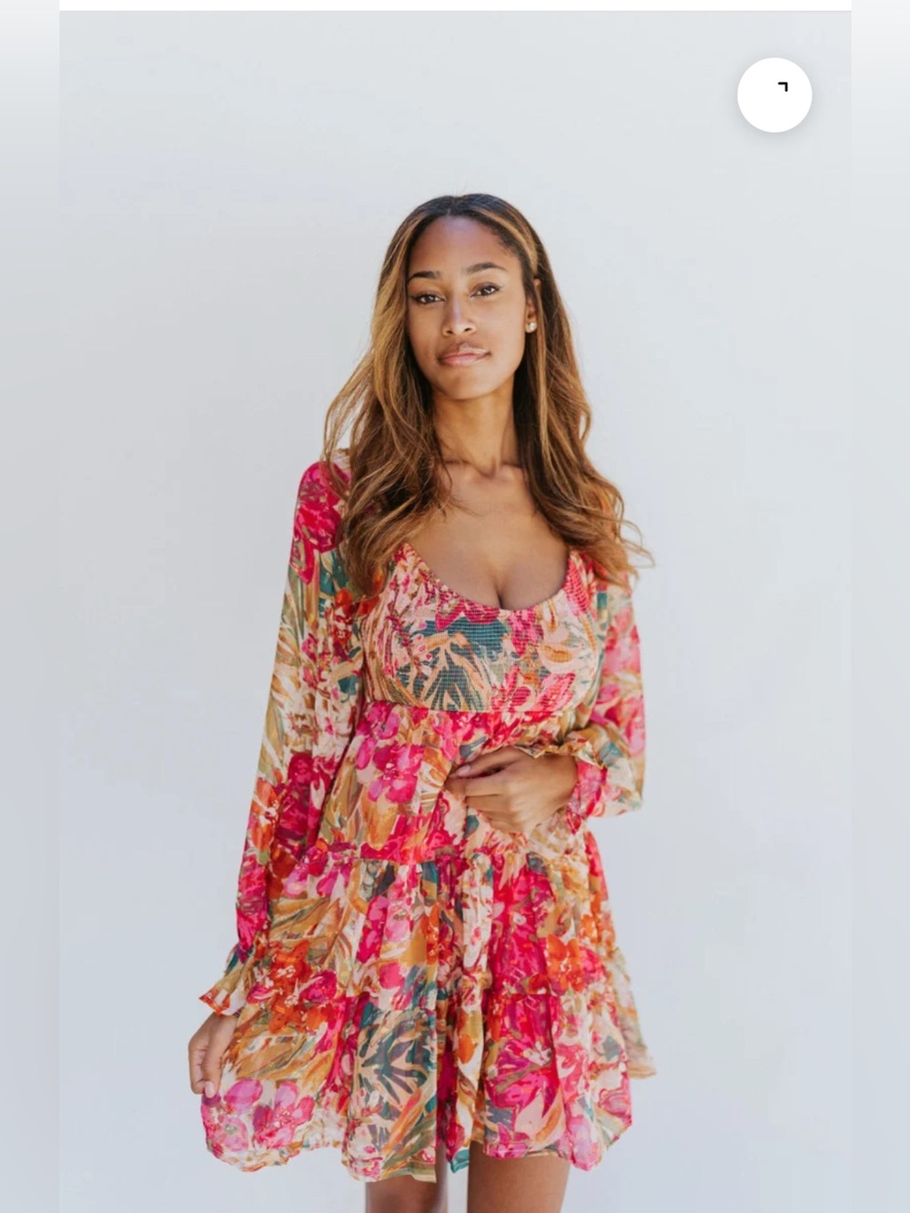 Flying Tomato Floral Vibrant Gold Metallic Smocked Mini Dress Size M